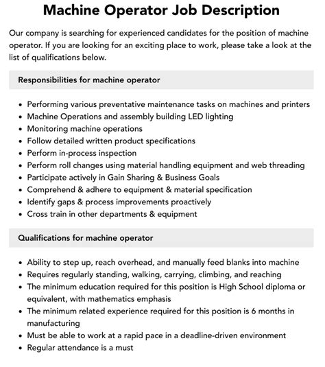 Panel Machine Operator Job Details 